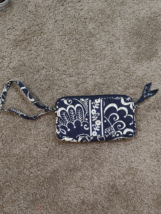 Vera Bradley Handbags - Vera Bradley Navy and White Floral Quilted Wristlet with Strap